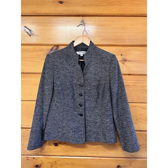 Le Suit Jackets & Blazers - Le Suit Womens Blazer Black Gray Lined Long Sleeve Four Buttons Sz 12P